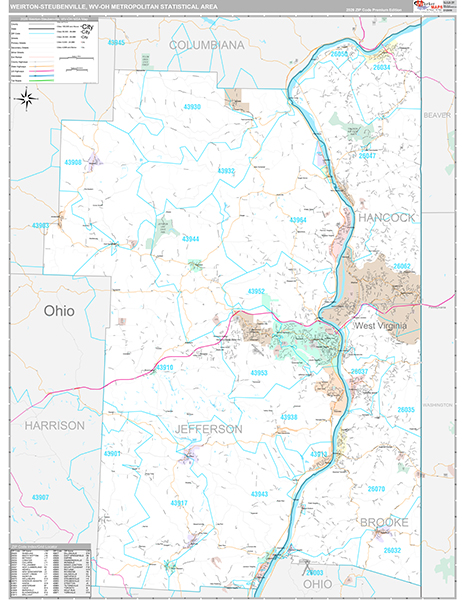 Weirton-Steubenville, OH Metro Area Wall Map